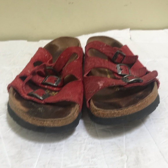 Birkenstock Papillio 3 Trap Buckle Suede Cork Eva Soles Red Sandals Slides Flats - Picture 14 of 16